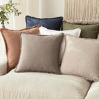 Foindtower Set of 2 Decorative Linen Fringe Throw Pillow Covers Cozy Boho Farmhouse Cushion Cover with Tassels Soft Accent Pillowcase for Couch Sofa Bed Living Room Home Decor,26×26 Inch,Brown Tan