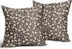 Dark Brown Pillow Covers 16x16 Set of 2 Vintage Floral Rustic Old Style Cute Flower Print Decorative Outdoor Pillowcases Seasonal Farmhouse Throw Cushion Case Decor for Couch Sofa Bed