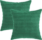 MIULEE Pack of 2 Green Corduroy Decorative Pillow Covers 20x20 Inch Soft Boho Striped Throw Pillow Covers Modern Farmhouse Home Decor for Sofa Living Room Couch Bed