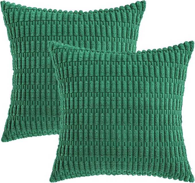 MIULEE Pack of 2 Green Corduroy Decorative Pillow Covers 20x20 Inch Soft Boho Striped Throw Pillow Covers Modern Farmhouse Home Decor for Sofa Living Room Couch Bed