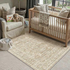 3x5 Washable Area Rug for Entryway Vintage Beige Non Slip Low Pile Carpet Traditional Retro Soft Throw Rug for Entrance Bathroom Door Mat Indoor Dorm Dining Room