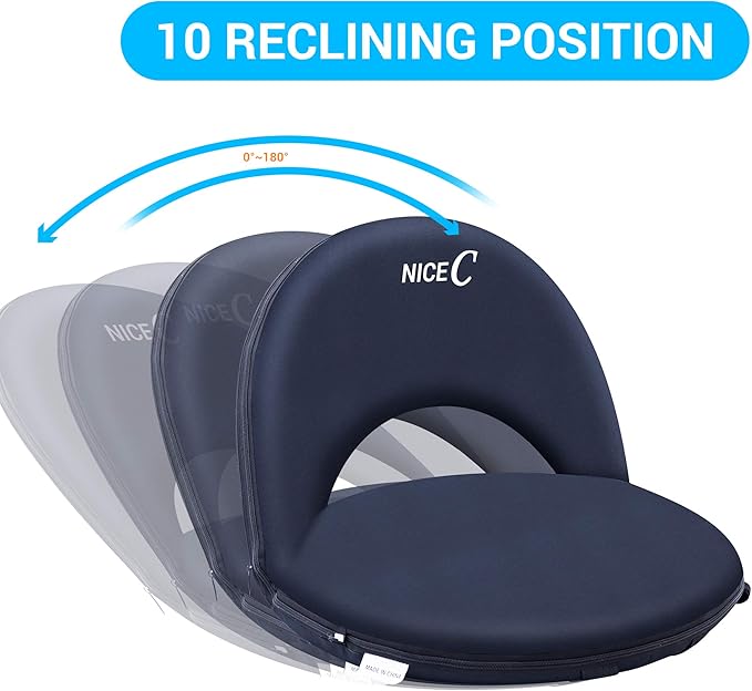 Nice C Stadium Seats, Floor Chairs, Bleacher Chairs, 10-Position Reclining Waterproof Cushion, Ultralight, Foldable, Extra Thick Padding, with Shoulder Strap & Net Pocket (Set of 1 Black)