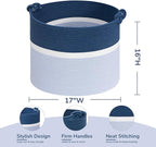 Goodpick 17"x16" Toy Storage for Kids, Home Décor Living Room, Baby Boy Gifts Basket for Nursery Playroom, Soft Woven Cotton Rope Basket for Blankets Pillows Clothes, Blue