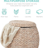 Best Choice Products Multipurpose Hyacinth Storage Basket, Plant Décor, Handwoven Organizer Tote for Bedroom, Living Room, Nursery, w/Lid - Whitewash
