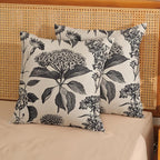 Black Pillow Covers 16x16 Set of 2 Vintage Boho Floral Hydrangea Herbs Botanical Throw Pillow Cover Outdoor Flower Decoration Pillowcase Linen Farmhouse Cushion Case Decorative for Couch Sofa