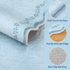 GarveeHome 5x7 Scalloped Area Rug Blue Washable Rugs for Living Room Bedroom, Soft Low Pile Non Slip Accent Floor Mat Solid Floral Print Throw Rug Farmhouse Indoor Carpet for Dorm Playroom
