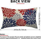 4th of July Pillow Covers 12X20 Inch Set of 2, Patriotic Blue Red Grey Dahlia Floral Print Holiday Decorative Rectangle Throw Pillow Covers Outdoor Farmhouse Cushion Case for Couch Sofa Bed Decor