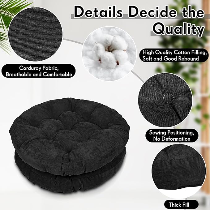 Jerify Floor Pillow Cushions Large Round Square Large Meditation Floor Pillow for Classroom Adult Meditation Picnic Party Seating Learning Daycare School(Round,Black,12 Pcs)