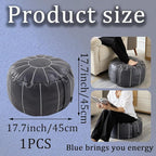Louis Donné Unstuffed Pouf Ottoman Cover, Faux Leather Foot Stool for Foot Rest, Moroccan Style Ottomans, 21" Round Handmade Small Bean Bag Covers for Storage, Footstools for Living Room(ONLY Cover)