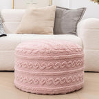 Pouf Ottoman Stuffed 20x20x12 Inches Floor Pouf Plush Fiber Ottoman Foot Rest Under Desk Foot Stool for Living Room Bedroom (Pink)