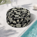 Indoor/Outdoor Inflatable Ottoman, Water Repellent Round Foot Rest Ottomans D31 x H14 inch, Portable Footstool for Patio Garden Camping or Home, Elegant Vines Black