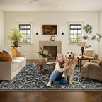 Washable Area Rugs for Living Room: 9x12 Bedroom Rug Vintage Boho Area Rug Stain Resistant Non Slip Low Pile Lightweight Soft Carpets for Living Room Dining Room Kitchen Nursery Kids Room Farmhouse