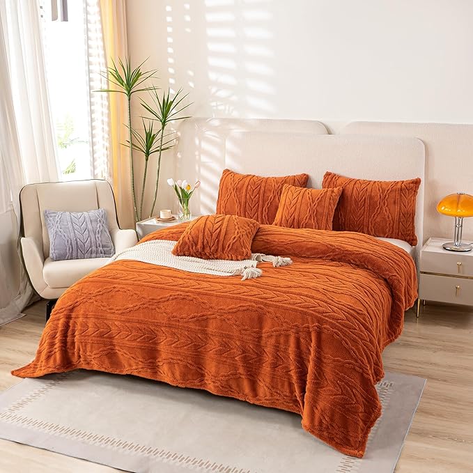 YUSOKI Queen Size Blanket Single Layer,Weight(4.4lb),370GMS-3D Stylish Design for Gift Home Decor (Burnt Orange,90"x90")