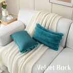 FUTEI Teal Decorative Throw Pillow Covers 12x20 Inch Set of 2, Square Soft Faux Rabbit Fur Thick Striped Lumbar Pillow Case,Spring Home Decor for Couch Bed Living Room