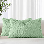 decorUhome Cozy Textured Throw Pillow Covers 12x20 Inch Set of 2, Soft Plush Faux Wool Sage Green Accent Couch Pillow Covers for Modern Farmhouse Sofa Bed Living Room