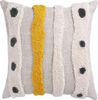 Boho Tufted Throw Pillow Cover with Handwoven Stripes, Linen Cotton Simple Decorative Cushion Case for Couch Sofa, 18x18 inches, 1 PC(Mustard Yellow)