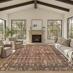 8x10 Area Rugs for Living Room Bedroom, Large Washable Christmas Rug, Vintage Oriental Boho Rug, Non Slip & Low Pile Faux Wool Thin Carpet for Indoor Dining Room and Kids Room(Red 8x10ft)