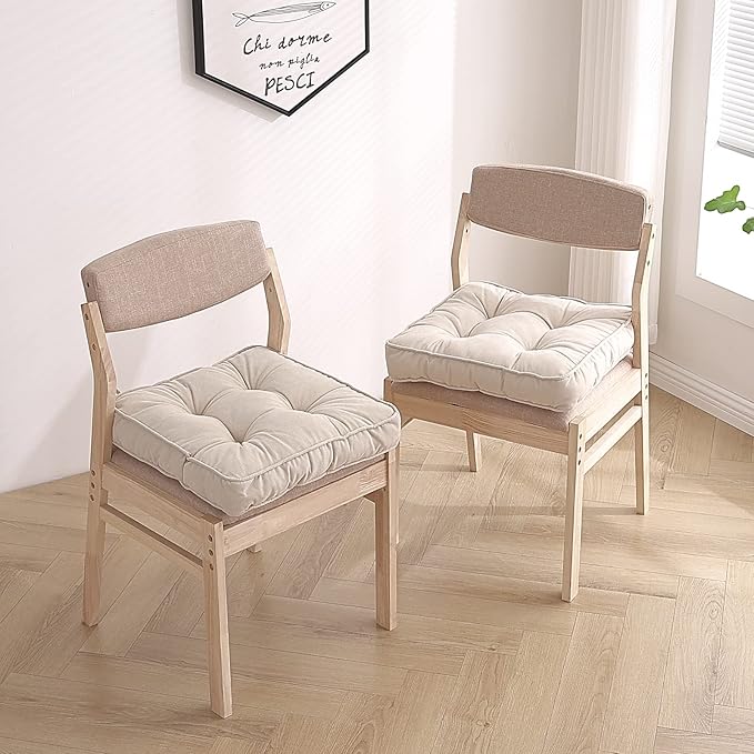 Tiita Patio Chair Pads Cushions 18x18 Inch Square Floor Pillows Pad for Outdoor Kitchen Dining Chairs with Ties Set of 4 (Beige)