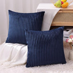 Simmore Decorative Spring Throw Pillow Covers 20x20 Set of 2, Soft Natural Plush Flannel Double-Sided Fluffy Couch Pillow Covers for Sofa Living Room, Navy Blue