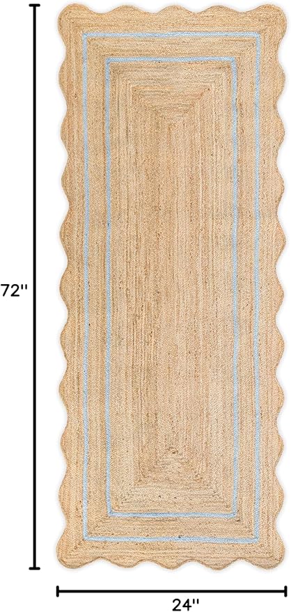 Wave Scalloped Natural Jute Runner, Gray (2'x6'): Boho Farmhouse Entryway Scallop Rug