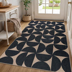 Lahome Modern Geometric Easy Jute 5x7 Rugs, Washable Carpet for Living Room Dining Room, Neutral Black Semi-Circle Rug for Outdoor Patio Office Classroom Backyard