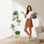 6 Tier Plant Stand Indoor Outdoor, Wood Metal Corner Shelf, Multiple Flower Pot Rack Holder Shelves, Planter Shelf Display Storage Organizer White