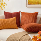 Kevin Textile Fall 14x20 Inch Pillow Cover 1 Pack Boho Decorative Soft Striped Corduroy Lumbar Farmhouse Solid Color Accent Rectangle Cushion Case for Living Room Couch Sofa Bed, Rust