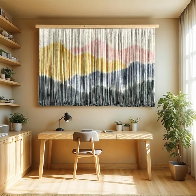 laddawan Extra Large Macrame Wall Hanging Dip-Dyed Tapestry Modern Wooden Home Wall Art For Living room Boho Handmade Wall Decor For Bedroom (Yellow)