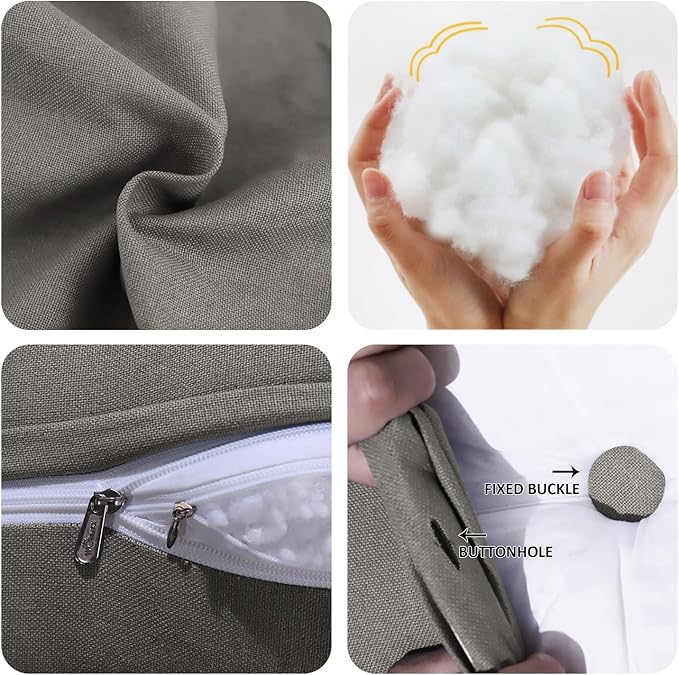 WOWMAX 80% Cotton & 20% Linen Blend Headboard Pillow – Full Size Reading Wedge Backrest for Bed, Handmade Firm Support Bolster Cushion with Removable Cover, Premium Bed Rest Pillow, Light Gray
