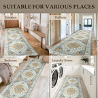 Area Rugs 2'x10' Runner Rug Non Slip Washable for Kitchen Hallway Bedroom Beside Laundry Room Bathroom Rug, Floor Carpet, Light Yellow Carbon Grey Orange