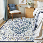 Lessymo 5x7 Area Rug for Living Room - Machine Washable Area Rugs, Super Soft Faux-Wool Area Rugs for Bedroom Kitchen, Boho Rug Vintage Floral Non-Slip Low Pile, Dark Blue