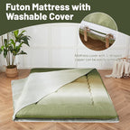 Japanese Floor Mattress, Futon Mattress with Portable Storage Bag and Washable Cover, Roll Up Thick Tatami Mat Suitable for Camping, Guest Room (Forest Gradient, Full)