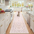 Area Rugs 2'x10' Runner Rug Non Slip Washable for Kitchen Hallway Bedroom Beside Laundry Room Bathroom Rug, Floor Carpet, Pink Greypink Cute