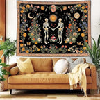 Wegklazax Skull Moon and Flowers Tapestry, Bohemian Hippie Gothic Wall Hanging for Room Decor, Mystical Altar Home Decor 90L x 70W