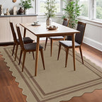 Scalloped 5x7 Rug for Living Room, Easy Jute Washable Outdoor Patio Carpet, Farmhouse Indoor Brown Geometric Rug Neutral Non Slip Carpet for Living Room Backyard
