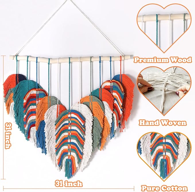 Amestrina Boho Tapestry for Bedroom, Boho Wall Decor for Bedroom, Large Wall Art for Living Room, Macrame Wall Hanging，Wall Tapestry for Living Room (Orange)