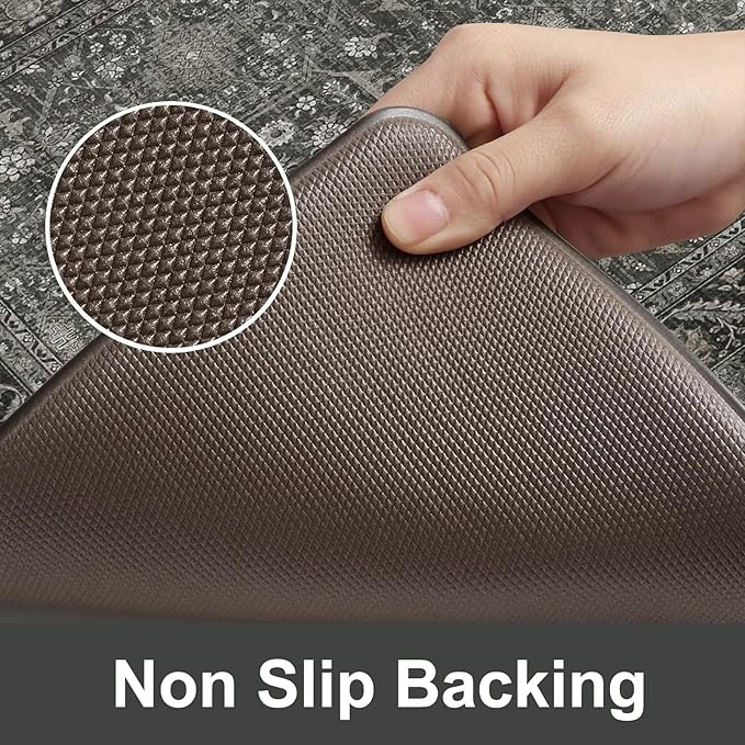 KIMODE Anti Fatigue Kitchen Mat, Cushioned Farmhouse Kitchen Runner, Non Slip Waterproof Kitchen Mat for Floor, Comfort Foam Standing Desk Mat for Laundry, Office, Sink Green/Grey 17.3"x59"