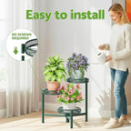 Plant Stand Indoor Outdoor, 3 Tier Corner Metal Flower Display Holder Shelf, Folding Tall Plant Rack for House Patio Balcony Porch Garden Living Room, Heavy Duty Anti-Rust Wrought Iron - GreenFlower