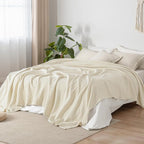 PHF 100% Cotton Muslin Blanket King Size 108"x90", 4-Layer Lightweight Gauze Throw, Breathable Cloud-Soft Minimalist Blanket for Bed, Couch, Camping & Baby, Birch, Ideal Gift