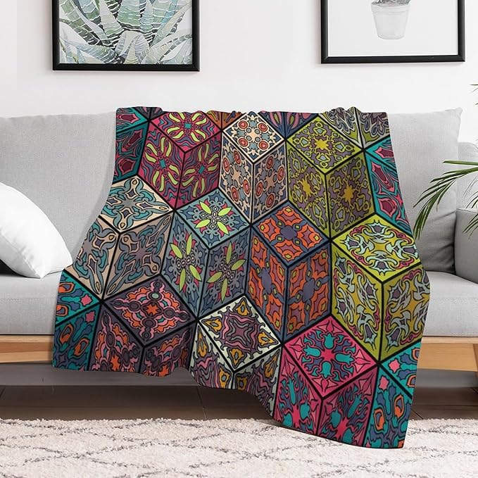Hippie Bohemian Mandala Throw Blanket Indian Flower Floral Texture Print Blanket for Sofa Bed Couch Chair Or Dorm 30"x40"