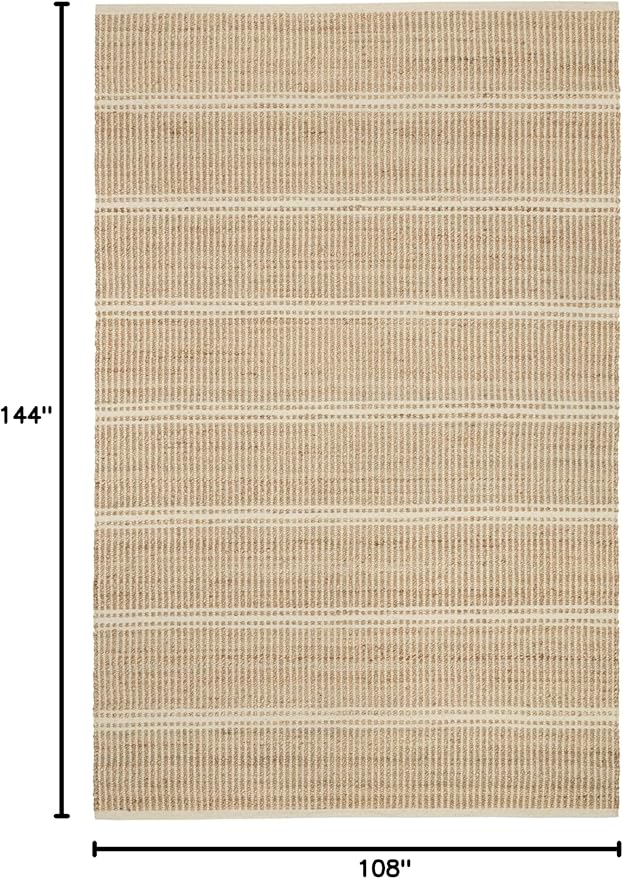 Dash and Albert Arbor Jute Area Rug - 8.5 X 11.5 Ivory Stripe Handwoven Accent Rug - Durable, Eco-Friendly, High Traffic Area Kitchen, Hallway, Bedroom - Premium Luxury Hotel Quality Soft Breathable
