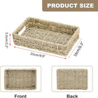 Bathroom Vanity Tray, Seagrass Narrow Counter Tray with Handles, Decorative Woven Organizer Trays for Toilet Tank, Shelves, Farmhouse Hand Towels Basket Holder for Storage, Natural (Small)
