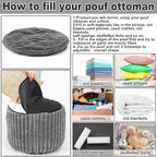 2 Pcs 20 x 15 Inch Unstuffed Pouf Cover Ottoman Foot Rest - No Filler, Faux Rabbit Fur Foot Stool Floor Bean Bag Floor Chair Storage for Living Room Bedroom Home Decor(Gray)