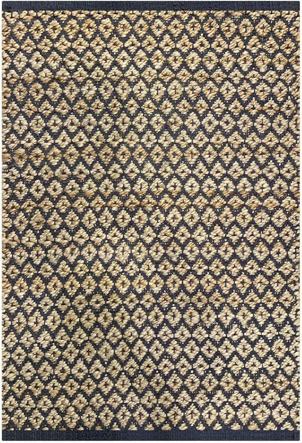 Jute Cotton Diamond Area Rug 2x3 Feet - Grey Natural, Reversible Soft Durable Floor Carpet Ideal for Entryway, Living Room, Kitchen | Farmouse Decorative Samll Neutral Rugs for Laundry Room