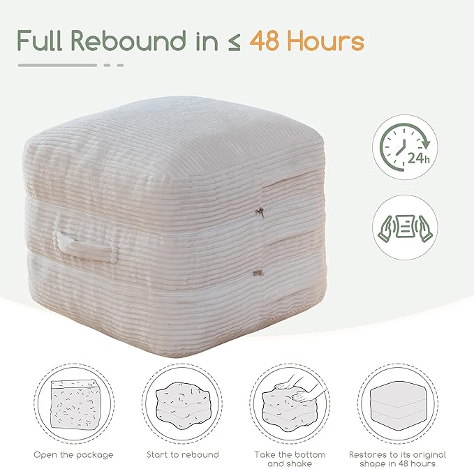 HIGOGOGO Pouf Ottoman Stuffed Square Modern Foam Filled Foot Rest Poufs 20 X 18 Inches Modular Ottomans Separated Into Floor Cushions for Living Room Chair Decorative Stool, Beige
