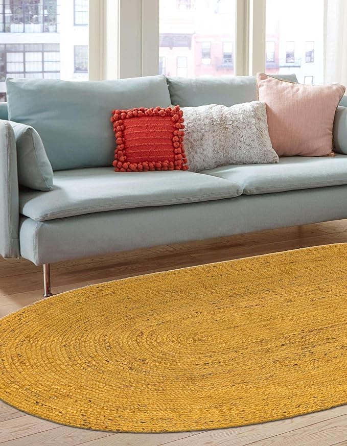 Unique Loom Braided Jute Collection Area Rug - Dhaka (7' 10" x 10' Oval, Yellow)