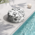Indoor/Outdoor Inflatable Ottoman with Handle, Decorative Fade-Resistant Round Footstool D21 x H9 inch, Portable Ottoman Pouf for Patio Garden Camping, Tropical Blossom Noir