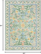 Lahome Sylvie Washable 5x7 Area Rugs, Boho Pink and Green Floral Living Room Rug Non Slip, Vintage Girls Bedroom Indoor Carpet for Nursery Playroom Kitchen, Green/Multi