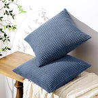 Softalker Throw Pillow Covers 16x16 Inch, Set of 2, Soft Corduroy Boho Stripe Decorative Pillow Cover, Couch Fluffy Pillow Cover for Farmhouse Home Decor Bed Living Room, Blue