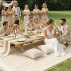 Extra Large Outdoor Boho Picnic Blanket 91'' x 71'' Beige White Table Runner 6 Throw Pillow Cover Woven Cotton Yarn Oversize Beach Blanket Washable for Picnic Camp Wedding